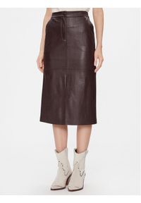 Max Mara Leisure Spódnica skórzana Ethel 2416771027 Bordowy Regular Fit. Kolor: czerwony. Materiał: syntetyk