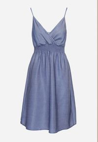 Born2be - Niebieska Wiskozowa Sukienka o Rozkloszowanym Kroju z Kopertowym Dekoltem Liralune. Typ kołnierza: dekolt w kształcie V. Kolor: niebieski. Materiał: wiskoza. Długość rękawa: na ramiączkach. Typ sukienki: kopertowe. Styl: klasyczny, elegancki #2