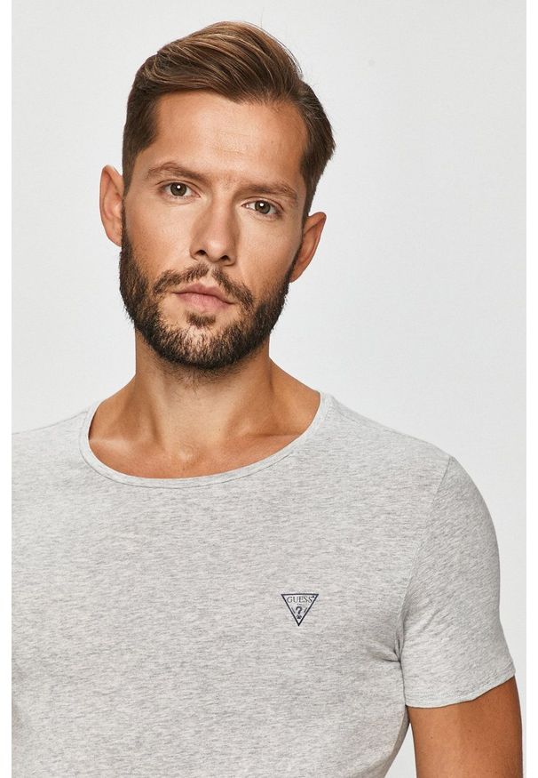 Guess Jeans - T-shirt. Okazja: na co dzień. Kolor: szary. Materiał: jeans. Styl: casual