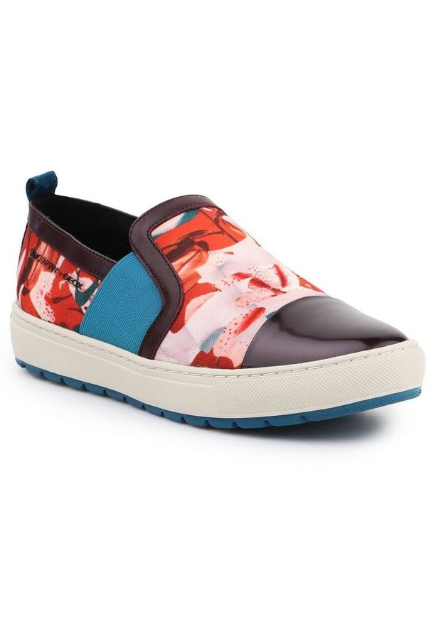 Buty Geox D Breeda A W D642QA-0AN54-C7V7J granatowe wielokolorowe. Okazja: na co dzień. Kolor: wielokolorowy, niebieski. Materiał: guma. Szerokość cholewki: normalna. Wzór: kolorowy. Styl: casual