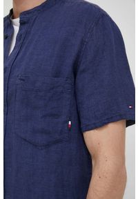 TOMMY HILFIGER - Tommy Hilfiger koszula lniana kolor granatowy regular ze stójką. Typ kołnierza: kołnierzyk stójkowy. Kolor: niebieski. Materiał: len. Długość rękawa: krótki rękaw. Długość: krótkie #5