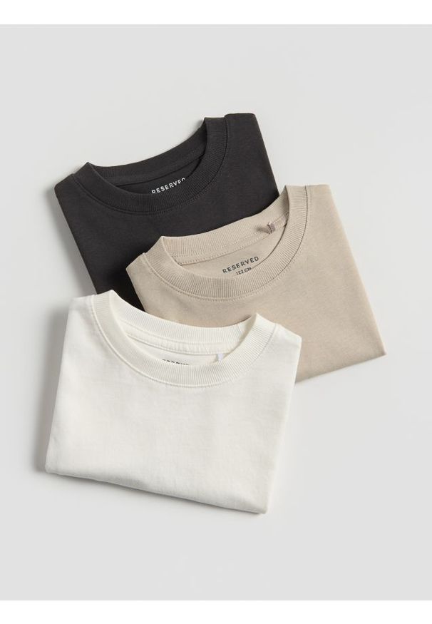 Reserved - Bawełniany t-shirt 3 pack - kremowy. Kolor: kremowy. Materiał: bawełna