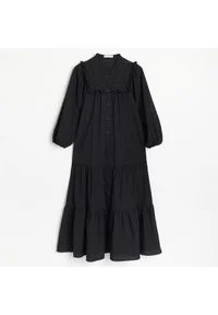 Reserved - Bawełniana sukienka maxi - Czarny. Kolor: czarny. Materiał: bawełna. Długość: maxi #1