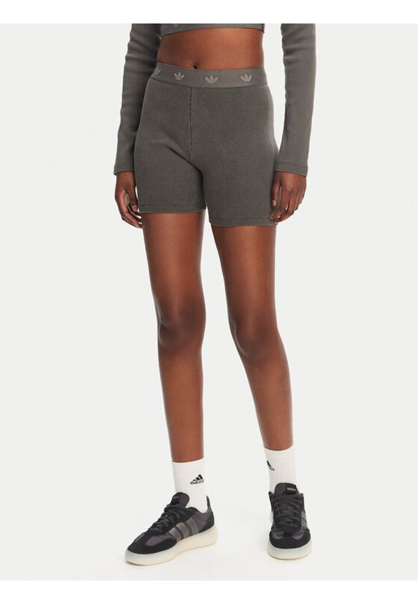 Adidas - adidas Kolarki Ribbed Booty JC7554 Szary Slim Fit. Kolor: szary. Materiał: bawełna