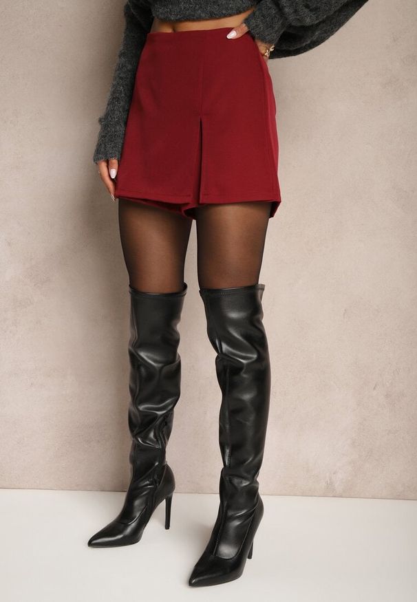 Renee - Bordowe Spódnico-Szorty High Waist z Rozcięciem Vikone. Okazja: na co dzień. Stan: podwyższony. Kolor: czerwony. Styl: elegancki, casual