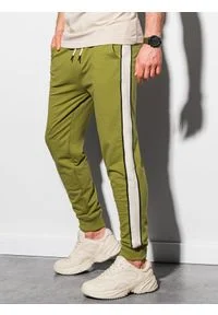 Ombre Clothing - Spodnie męskie dresowe joggery P951 - oliwkowe - XXL. Kolor: oliwkowy. Materiał: dresówka #5