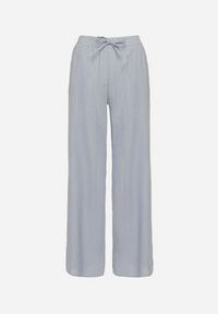 Born2be - Niebieskie Szerokie Spodnie z Lnem z Gumką w Talii i Kieszeniami Filisela. Okazja: na co dzień, do pracy. Kolor: niebieski. Materiał: len. Styl: elegancki, casual