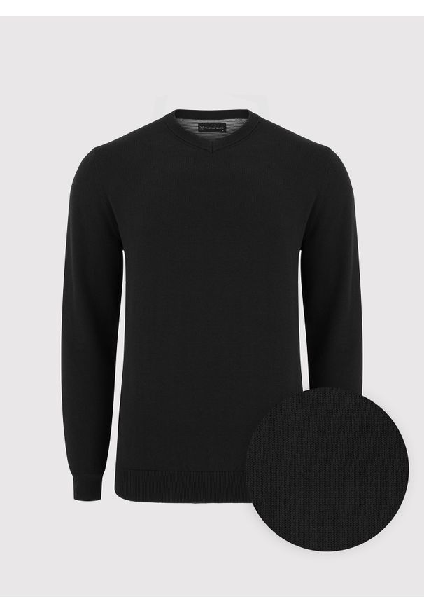Pako Lorente - PAKO LORENTE – Czarny męski sweter w serek. Typ kołnierza: dekolt w serek. Kolor: zielony, czarny. Materiał: bawełna. Sezon: jesień