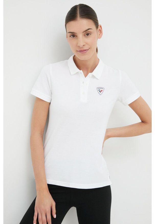 Rossignol t-shirt bawełniany kolor biały. Kolor: biały. Materiał: bawełna. Długość rękawa: krótki rękaw. Długość: krótkie. Wzór: aplikacja