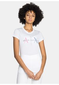 Koszulka damska biała Armani Exchange Slim Fit 6KYTGU YJW1Z 1000. Kolor: biały