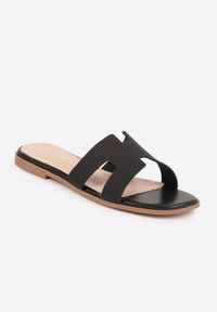 Renee - Czarne Klapki VICES Basic z Ozdobnymi Wycięciami i Ściętym Noskiem Selestte. Okazja: na co dzień. Kolor: czarny. Materiał: jeans. Sezon: lato. Styl: casual #3