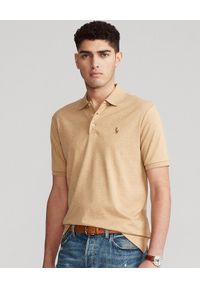 Ralph Lauren - RALPH LAUREN - Brązowa koszulka polo Slim Fit Soft. Typ kołnierza: polo. Kolor: brązowy. Materiał: prążkowany, bawełna. Wzór: haft, kolorowy