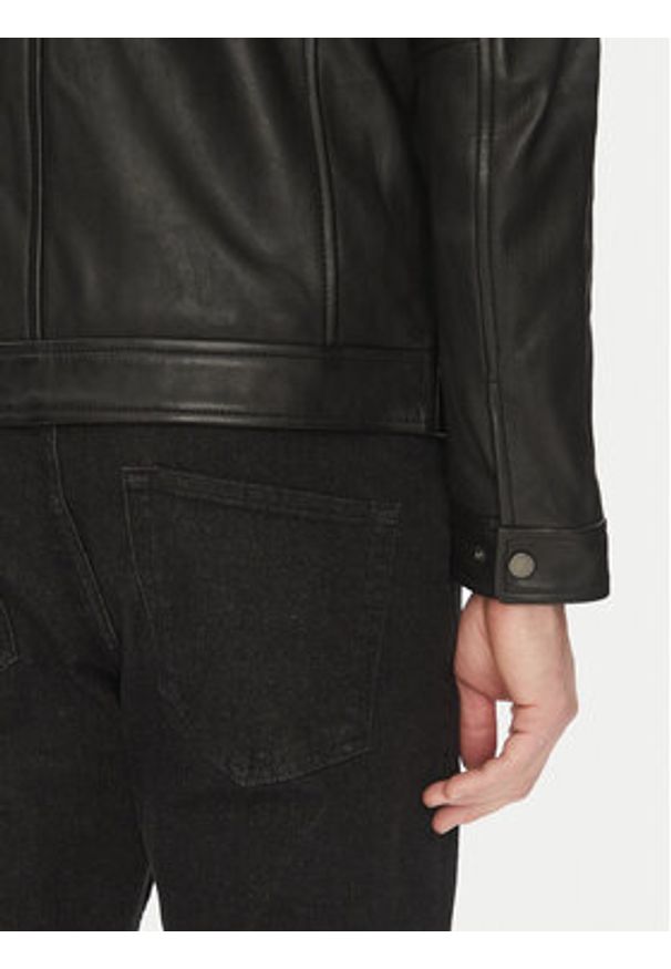 Serge Pariente Kurtka skórzana Retro Czarny Slim Fit. Kolor: czarny. Materiał: skóra. Styl: retro