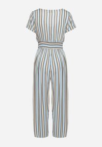 Born2be - Niebieski Wiskozowy Kombinezon z Guzikami przy Dekolcie i Elastyczną Gumką w Talii Tinaleias. Okazja: do pracy, na co dzień. Kolor: niebieski. Materiał: wiskoza. Długość: długie. Wzór: aplikacja. Styl: casual, klasyczny #2