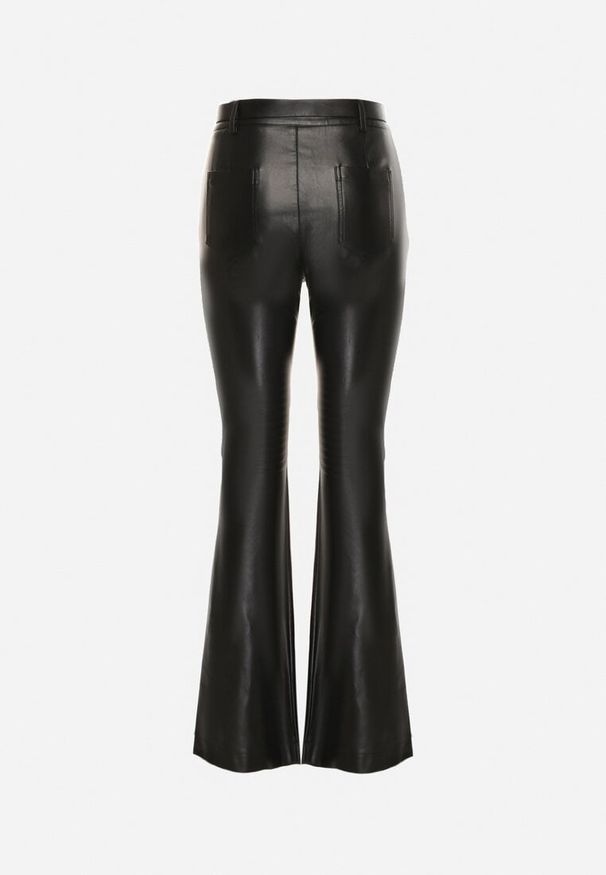 Born2be - Czarne Spodnie Dzwony z Imitacji Skóry Vebora. Okazja: na co dzień. Kolor: czarny. Materiał: skóra. Styl: elegancki, casual, klasyczny