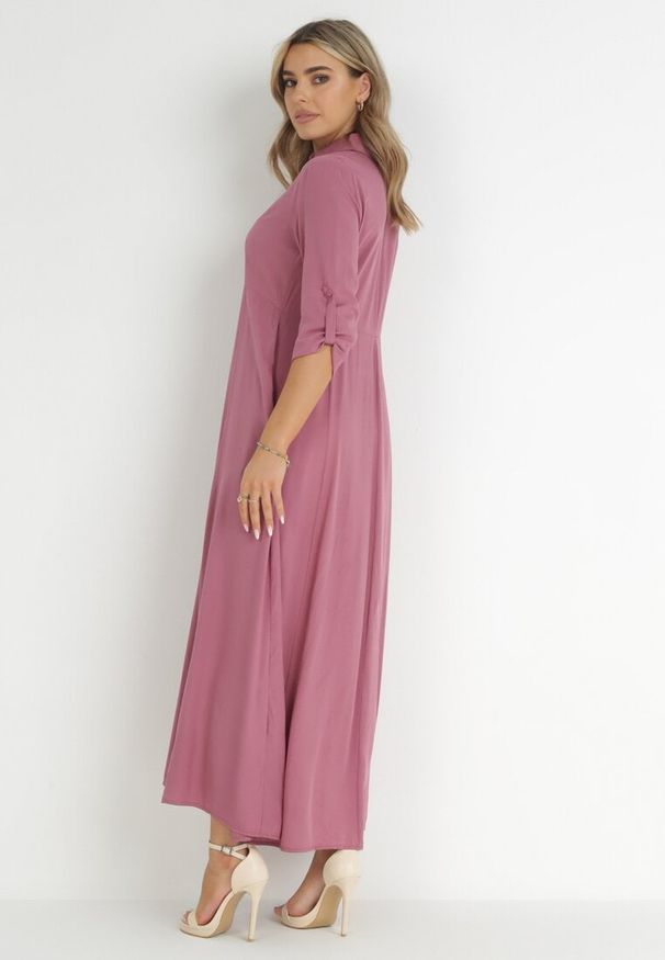 Born2be - Ciemnofioletowa Sukienka Controllable. Okazja: na co dzień. Kolor: fioletowy. Długość rękawa: długi rękaw. Typ sukienki: rozkloszowane, szmizjerki. Styl: casual, klasyczny. Długość: maxi