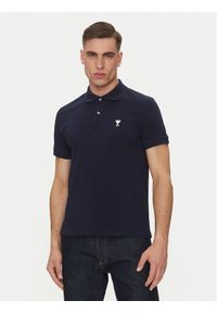 AMI PARIS Polo HPL060.760 Granatowy Regular Fit. Typ kołnierza: polo. Kolor: niebieski. Materiał: bawełna