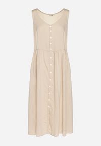 Born2be - Beżowa Wiskozowa Sukienka o Rozkloszowanym Kroju z Guzikami Natesana. Okazja: na spacer, na co dzień. Kolor: beżowy. Materiał: wiskoza. Typ sukienki: proste. Styl: casual #4