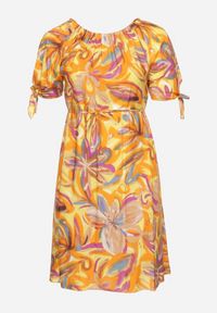 Born2be - Pomarańczowa Bawełniana Sukienka z Hiszpańskim Dekoltem i Cienkimi Paskami Przy Rękawach i w Talii Nalmina. Kolor: pomarańczowy. Materiał: bawełna #5