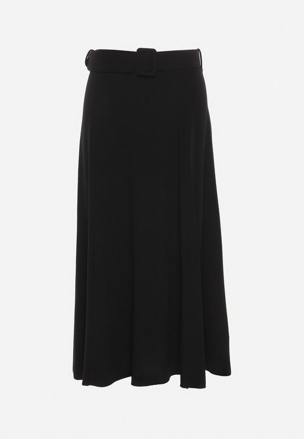Born2be - Czarna Gładka Spódnica Maxi z Gumką w Pasie i Klamrą Orirsa. Kolor: czarny. Wzór: gładki. Styl: elegancki