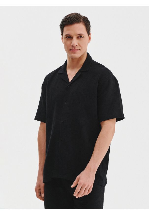 Pako Lorente - Bawełniana koszula męska w kolorze czarnym. Okazja: na co dzień. Kolor: czarny. Materiał: bawełna. Długość rękawa: krótki rękaw. Długość: krótkie. Sezon: lato. Styl: casual