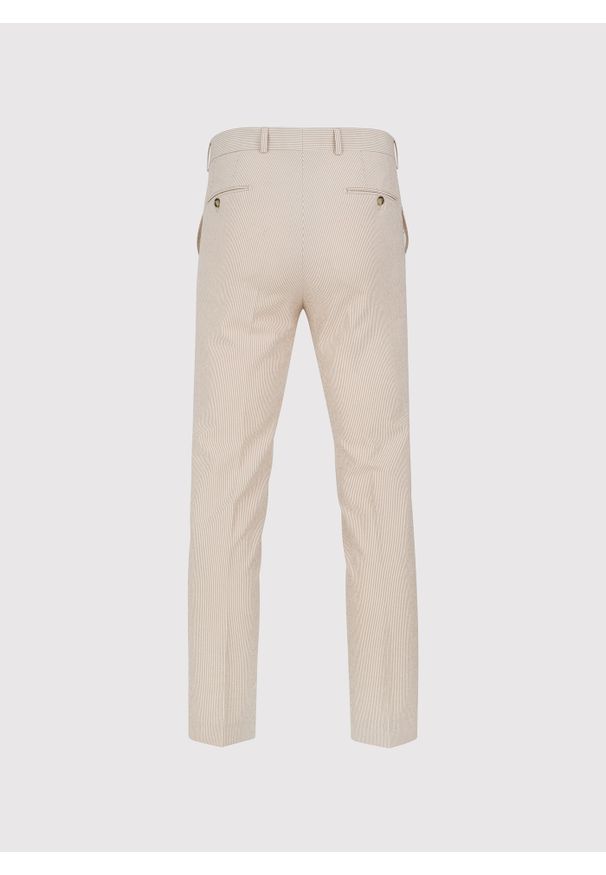 Pako Lorente - PAKO LORENTE - Beżowe spodnie ganiturowe w prążek. Kolor: beżowy. Materiał: poliester, elastan, wiskoza. Wzór: prążki. Styl: elegancki, młodzieżowy