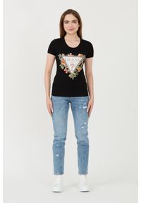 Guess - GUESS Czarny damski t-shirt Triangle Flowers, Rozmiar S. Kolor: czarny #3