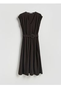 Reserved - Sukienka z dodatkiem lnu - ciemnobrązowy. Kolor: brązowy. Materiał: len #1