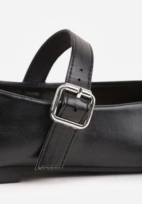 Renee - Czarne Balerinki na Płaskiej Podeszwie w Stylu Mary Jane Ozdobione Kwadratowym Noskiem Treloma. Zapięcie: pasek. Kolor: czarny. Materiał: jeans. Wzór: aplikacja. Obcas: na płaskiej podeszwie. Styl: elegancki, klasyczny. Wysokość obcasa: niski #6