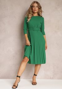 Renee - Zielona Sukienka Plisowana z Paskiem Valfe. Kolor: zielony #3