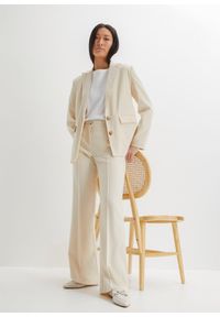 bonprix - Spodnie garniturowe z rozszerzanymi nogawkami. Kolor: beżowy. Styl: elegancki #2
