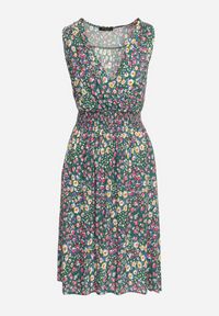 Born2be - Zielono-Żółta Wiskozowa Sukienka w Kwiaty z Kopertową Górą Nervila. Kolor: zielony. Materiał: wiskoza. Wzór: kwiaty. Typ sukienki: kopertowe #2