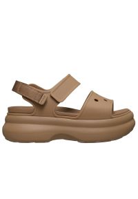 Sandały damskie Crocs Soho Y-Strap 211755-2EY - brązowe. Kolor: brązowy. Materiał: materiał. Wzór: paski. Sezon: lato. Obcas: na platformie. Styl: klasyczny #1
