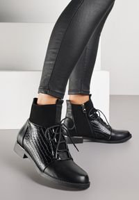 Born2be - Czarne Botki Vices Typu Trzewiki ze Wzorem w Stylu Krokodyla Alerriva. Okazja: na co dzień. Zapięcie: zamek. Kolor: czarny. Materiał: jeans, skóra. Styl: casual, elegancki #7