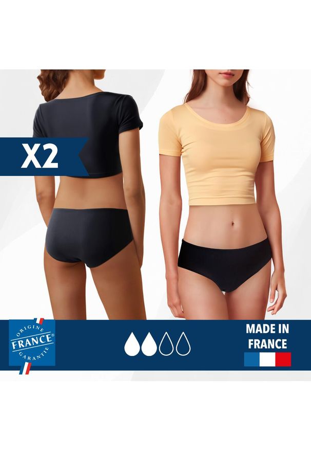 PLIM UNDERWEAR - 2x Majtki menstruacyjne dla nastolatek - średni przepływ. Kolor: czarny
