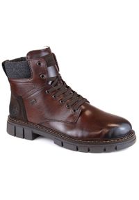 Skórzane wodoodporne trzewiki buty męskie ocieplane brązowe Rieker 32205-25. Kolor: brązowy. Materiał: skóra #1