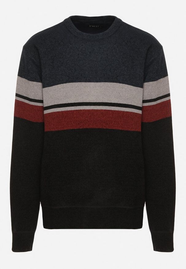 Born2be - Granatowy Sweter z Wełną z Eleganckim Kołnierzykiem Koszulowym Espalea. Typ kołnierza: kołnierzyk koszulowy. Kolor: niebieski. Materiał: wełna. Wzór: aplikacja. Styl: elegancki
