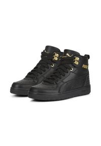 Buty do chodzenia dla dzieci Puma Rebound Rugged JR. Wysokość cholewki: za kostkę. Zapięcie: sznurówki. Kolor: czarny, wielokolorowy. Materiał: materiał, guma, syntetyk. Szerokość cholewki: normalna. Sport: turystyka piesza