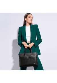 Wittchen - Damska torba na laptopa 12” skórzana z etui. Kolor: czarny. Materiał: skóra. Wzór: kwiaty, aplikacja, haft, kolorowy. Styl: elegancki #2