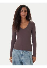 Tommy Jeans Bluzka Essential DW0DW17990 Brązowy Slim Fit. Kolor: brązowy. Materiał: bawełna #1