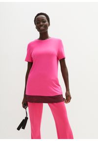 bonprix - Shirt sportowy w optyce 2 w 1. Kolor: różowy. Materiał: wiskoza. Styl: sportowy #1