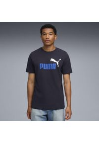 Puma - Męska koszulka Essentials z dwukolorowym logo No. 1 PUMA New Navy Blue. Kolor: niebieski. Materiał: guma. Wzór: nadruk. Sport: fitness