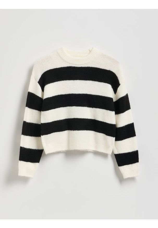 Reserved - Sweter w paski - wielobarwny. Materiał: dzianina. Wzór: paski