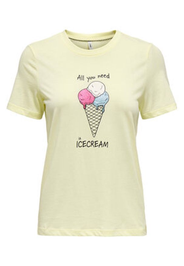 only - ONLY T-Shirt Fun Life 15349901 Żółty Regular Fit. Kolor: żółty. Materiał: bawełna