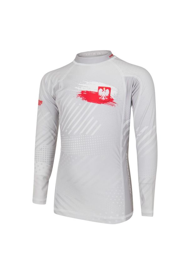 Koszulka Rashguard dla dzieci długi rękaw MMA EXTREME HOBBY POLAND PRIME. Kolor: biały. Materiał: elastan, poliester. Długość rękawa: długi rękaw. Długość: długie. Styl: sportowy