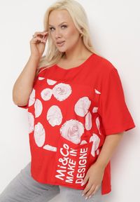 Born2be - Czerwony Bawełniany T-shirt z Nadrukiem i Kieszonką Lovelina. Kolor: czerwony. Materiał: bawełna. Wzór: nadruk. Styl: klasyczny, elegancki #7