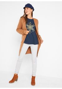 bonprix - Shirt bawełniany z długim rękawem, z czystej bawełny. Kolor: niebieski. Materiał: bawełna. Długość rękawa: długi rękaw. Długość: długie. Wzór: nadruk. Sezon: zima