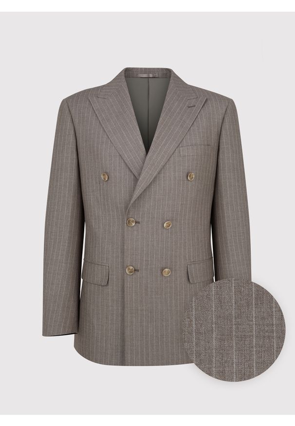 Pako Lorente - PAKO LORENTE – Beżowa marynarka garniturowa w prążki. Kolor: beżowy. Materiał: poliester, wiskoza. Wzór: prążki