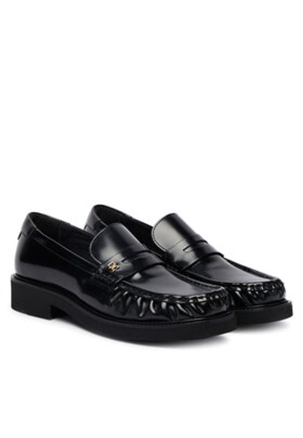 TOMMY HILFIGER - Tommy Hilfiger Loafersy Square Toe Abrasivato FW0FW08825 Czarny. Kolor: czarny. Materiał: skóra