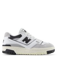Buty dziecięce New Balance GSB550BW – białe. Kolor: biały. Materiał: skóra, syntetyk, materiał. Szerokość cholewki: normalna